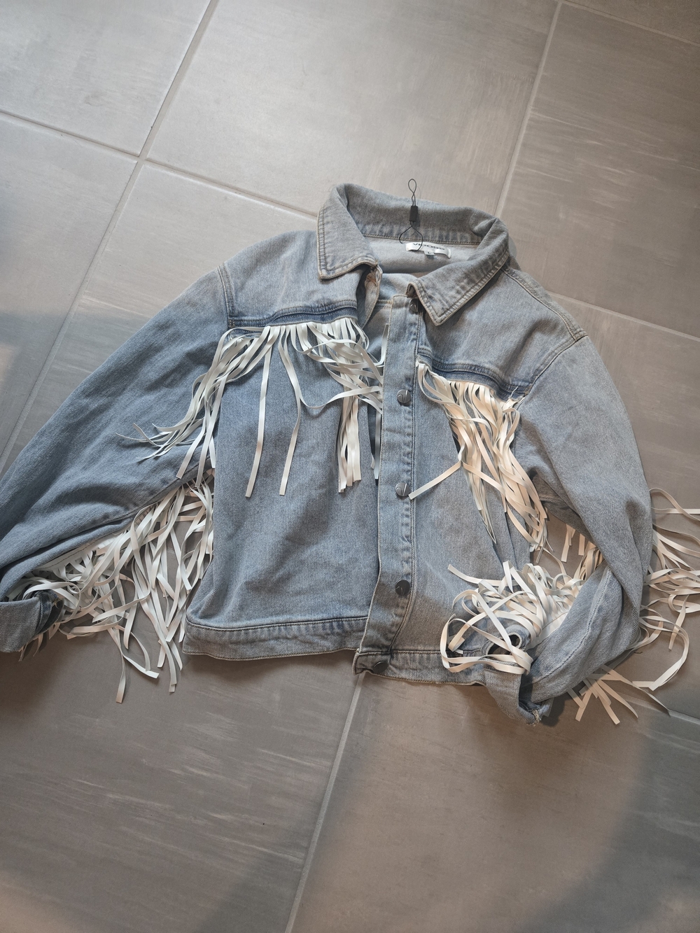 Vigoss Light Blue Denim Jacket with Ivory Fringe